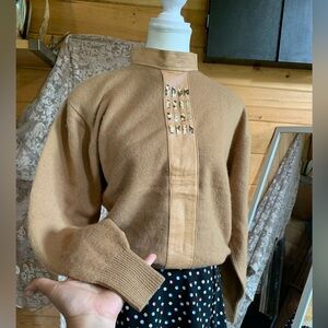 Vintage 1970’s‎ Kashmir Wool Snakeskin Leather Italian Designer Neutral Sweater